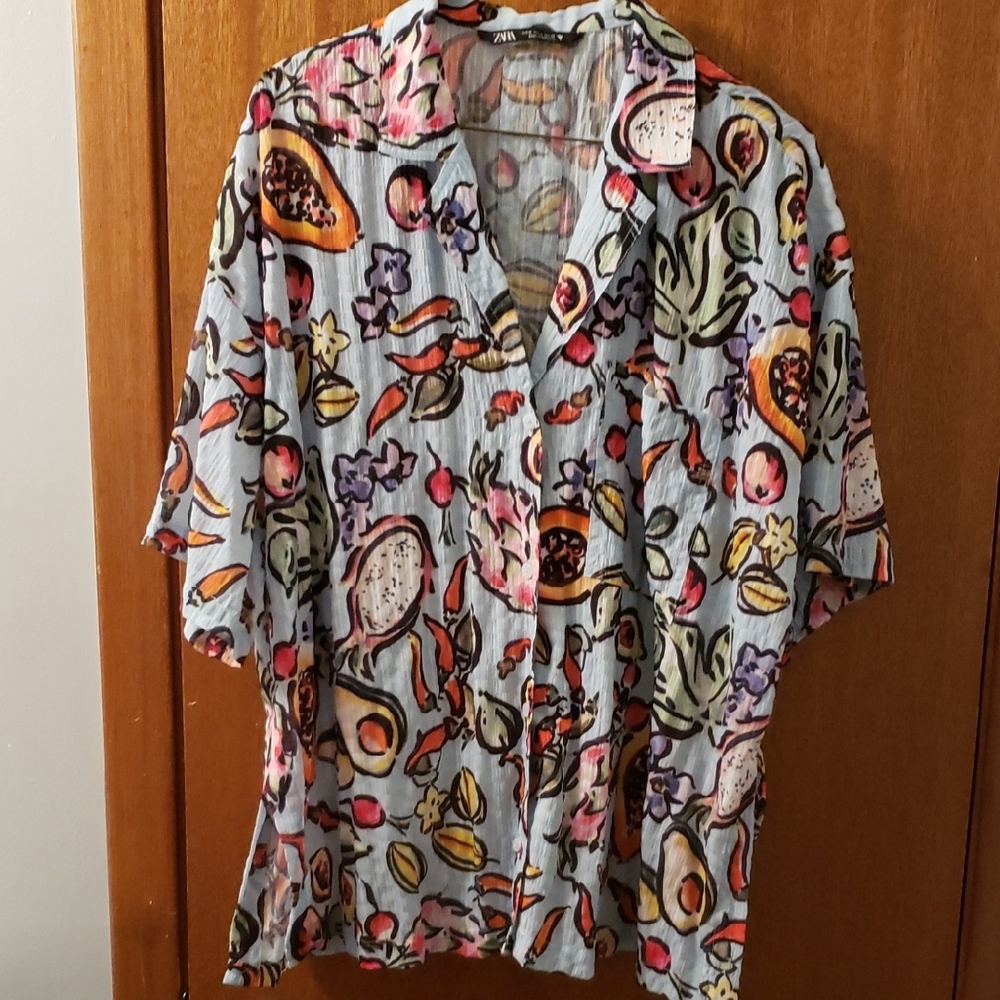 Zara Womens Colorful Fruit Print Shirt